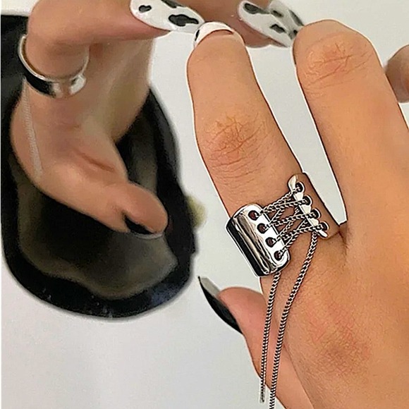 Silver Trendy Lace Up Ring - Picture 10 of 14